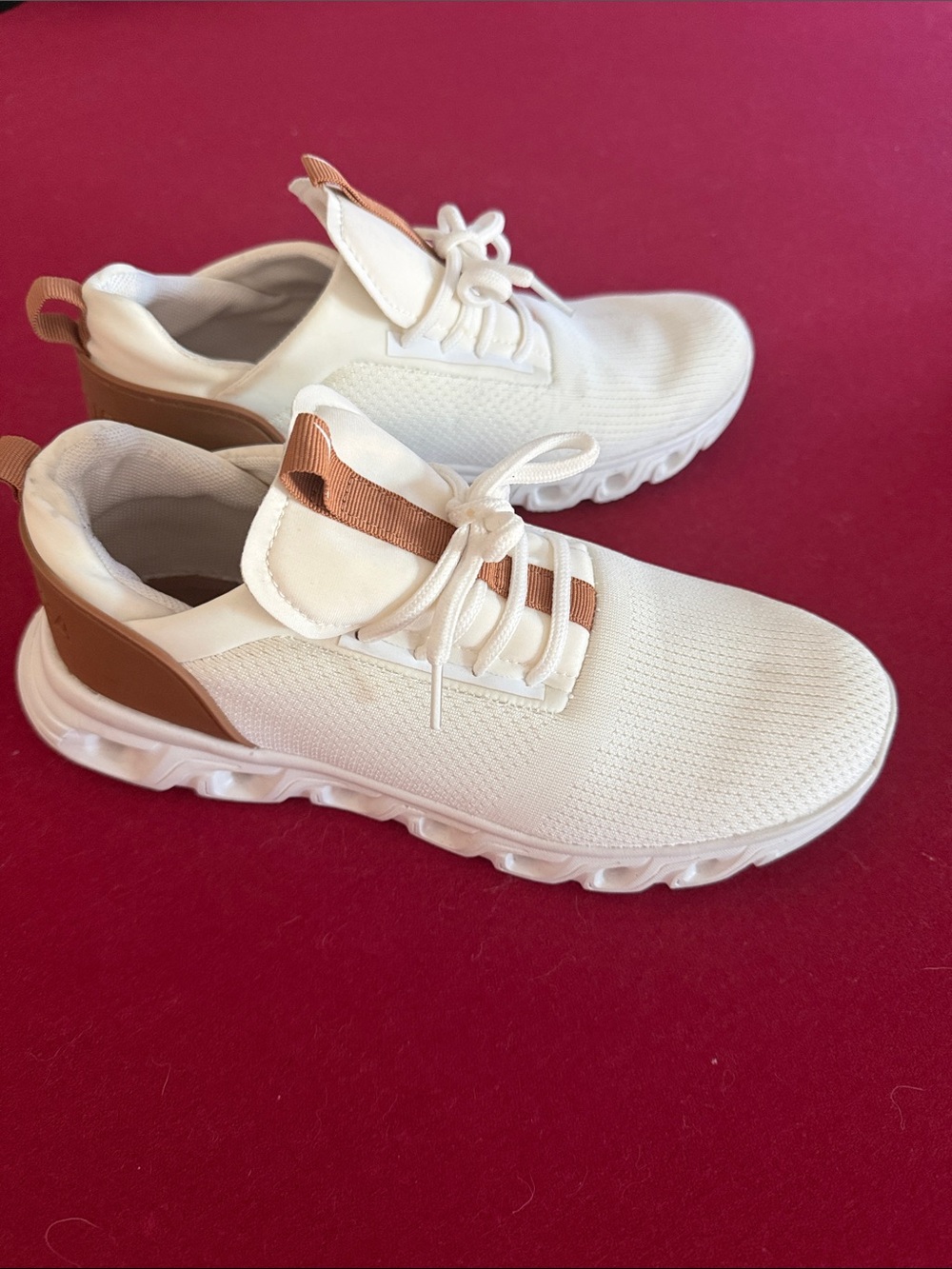 Nautica White and Tan Women's Knit Slip-On Sneakers